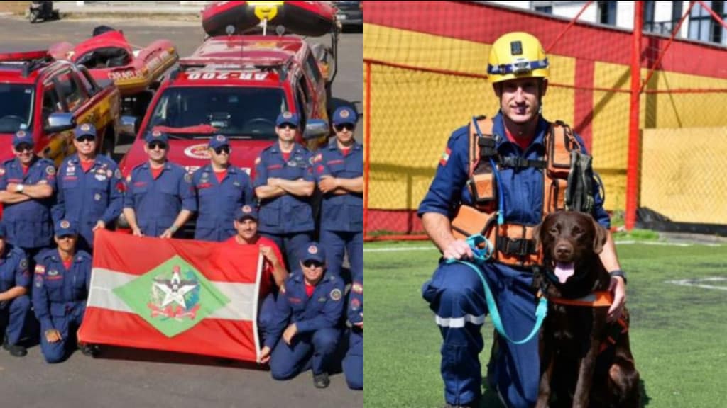 Bombeiros e cães de busca de SC atuam no Rio Grande do Sul