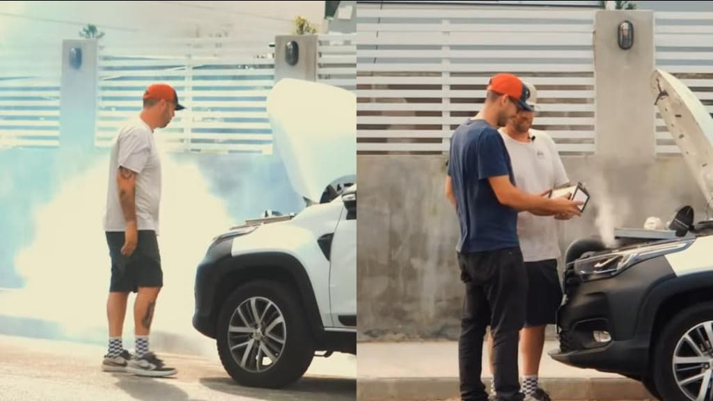 Dono de lanchonete em SC faz “pegadinha” de carro pegando fogo e se surpreende