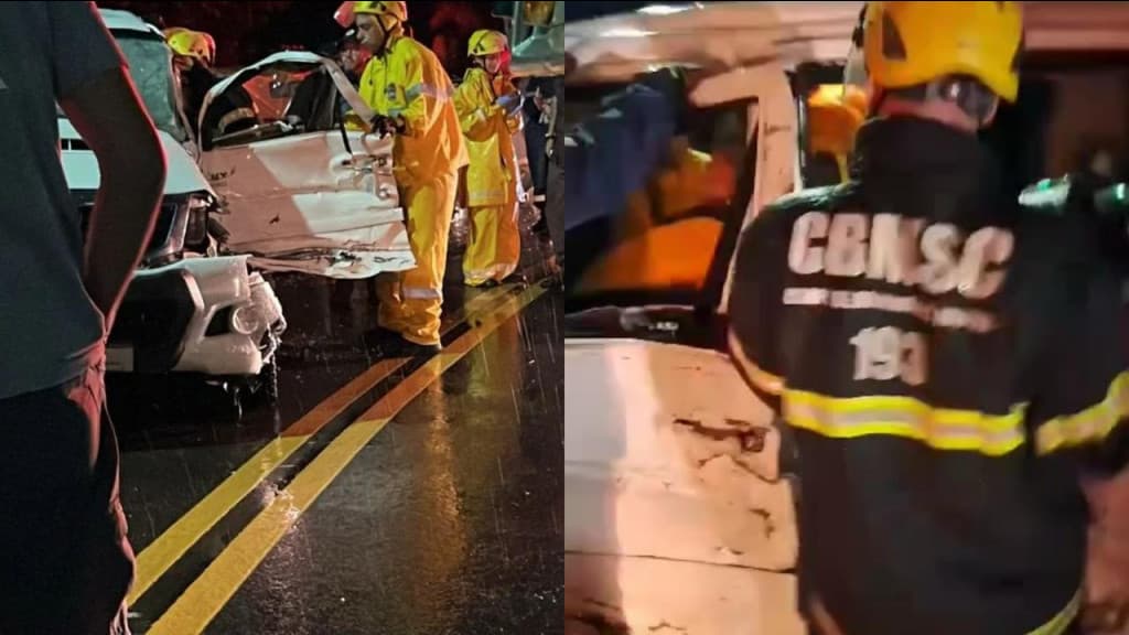 Colisão entre caminhão e caminhonete deixa mulher ferida na SC-407, em Biguaçu