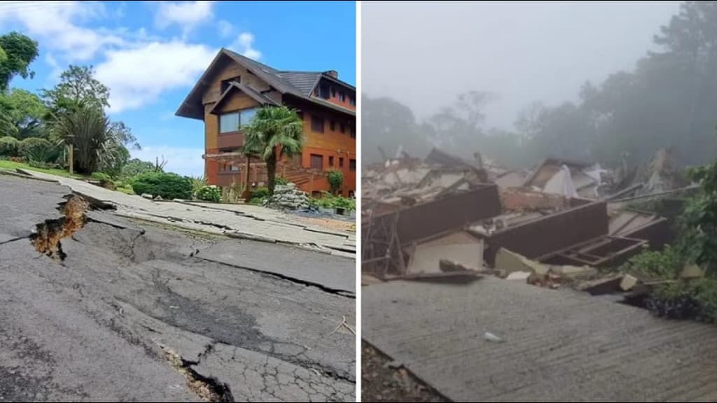 Prédio desaba no RS após bairro “rachar” ao meio