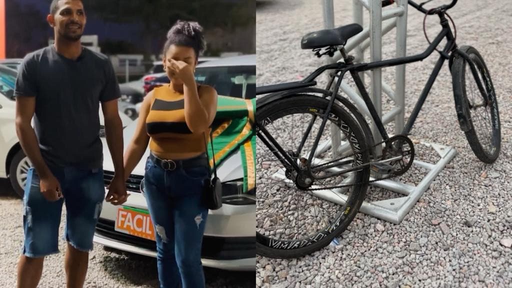 Casal chega de bicicleta em loja de Tijucas e sai com carro novo: “sonho realizado”