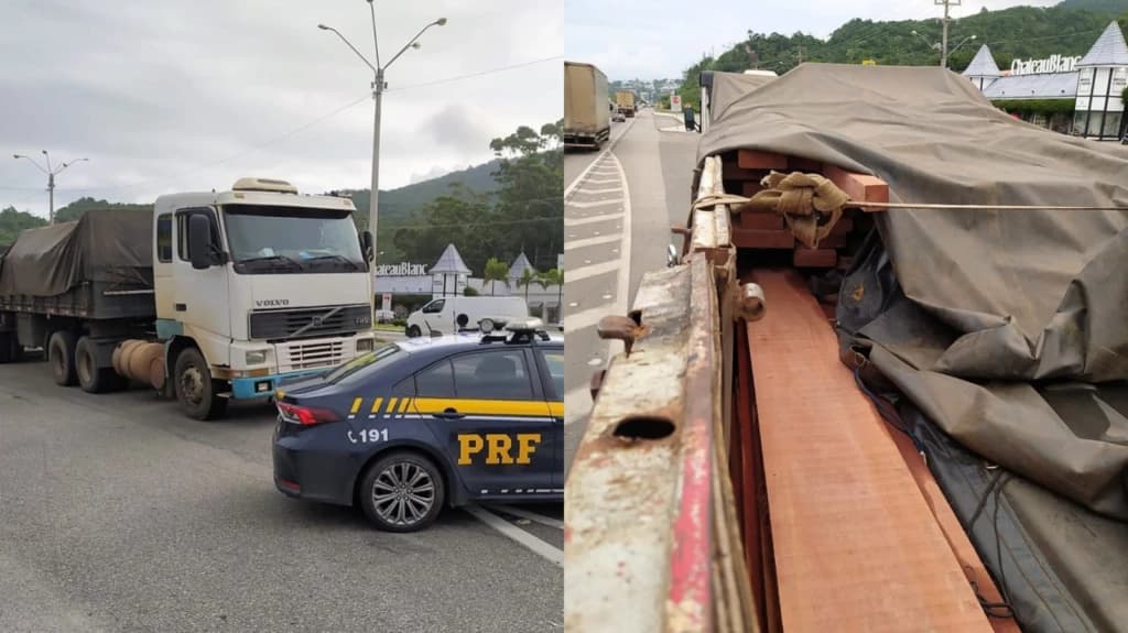 PRF apreende madeira ilegal na BR-101, em Itapema