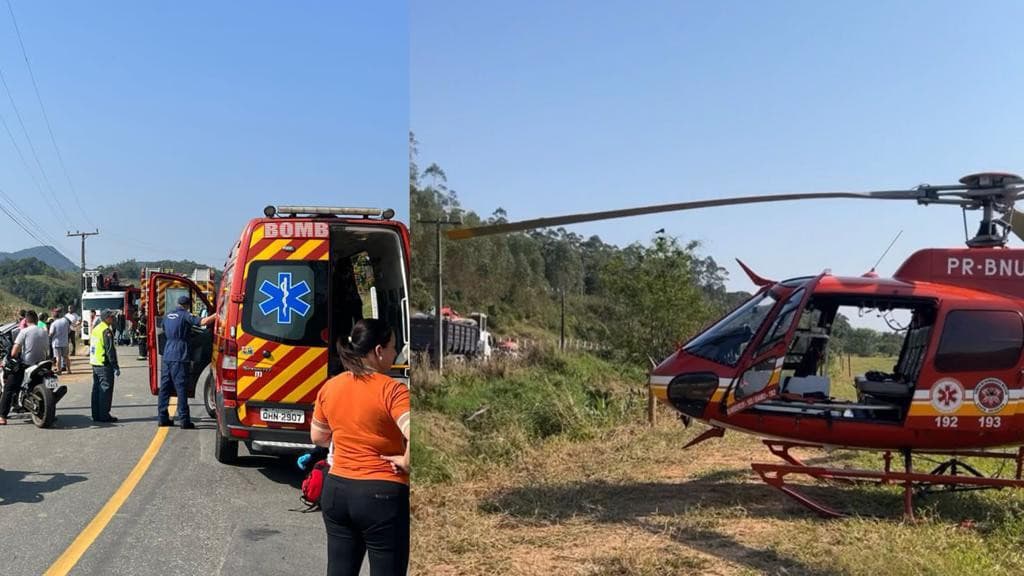 Arcanjo é acionado após colisão frontal entre carro e caminhão