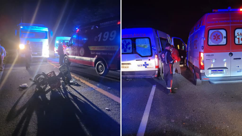 Acidente entre caminhão e bicicleta na SC-415 deixa ciclista ferido