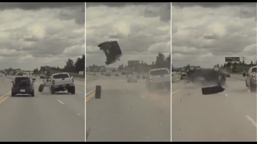 VÍDEO: Carro “voa” após ser atingido por pneu em acidente