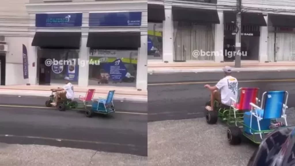 Engenhoca motorizada faz sucesso entre praieiros em Balneário Camboriú