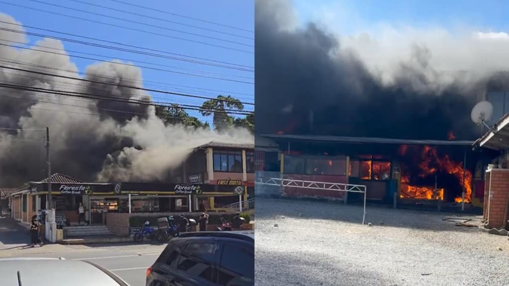 Incêndio atinge residência e loja de motos em Joinville