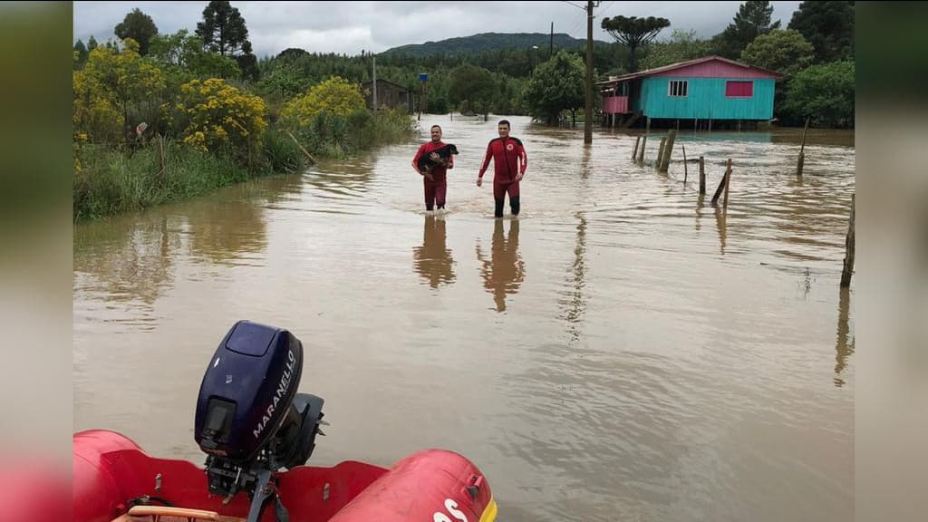 Bombeiros resgatam pessoas e animais de estimação após fortes chuvas
