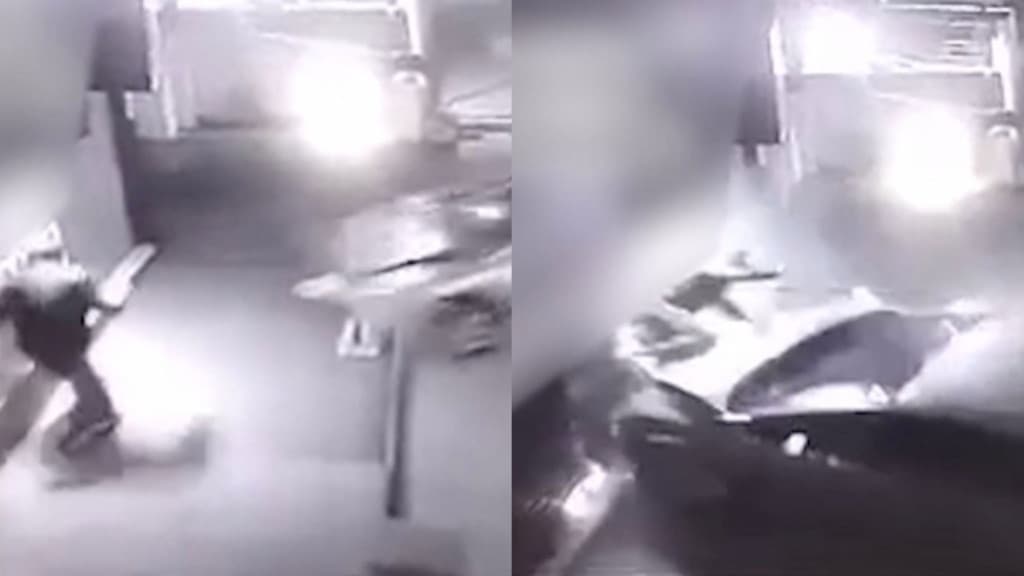 VÍDEO: Pedestre escapa por pouco de ser esmagado após acidente