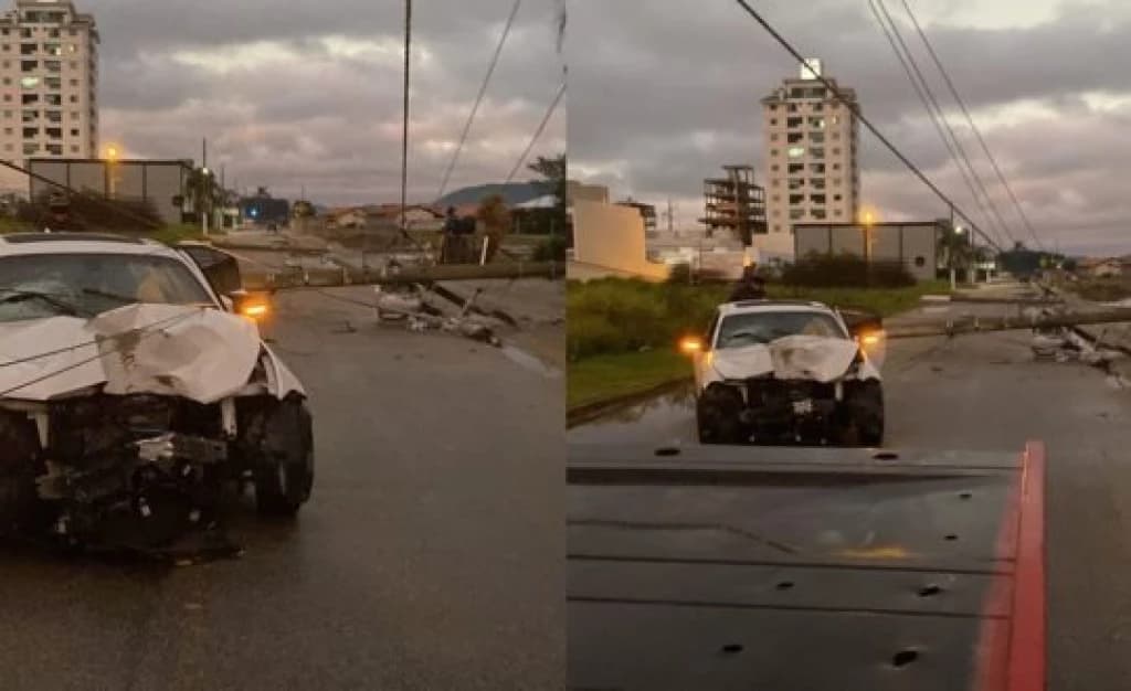 BMW destruída é abandonada no meio da rua em Porto Belo