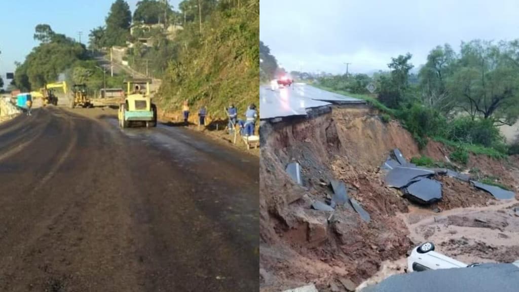 Após cratera gigante engolir carro DNIT informa que trecho da BR-470 vai reabrir