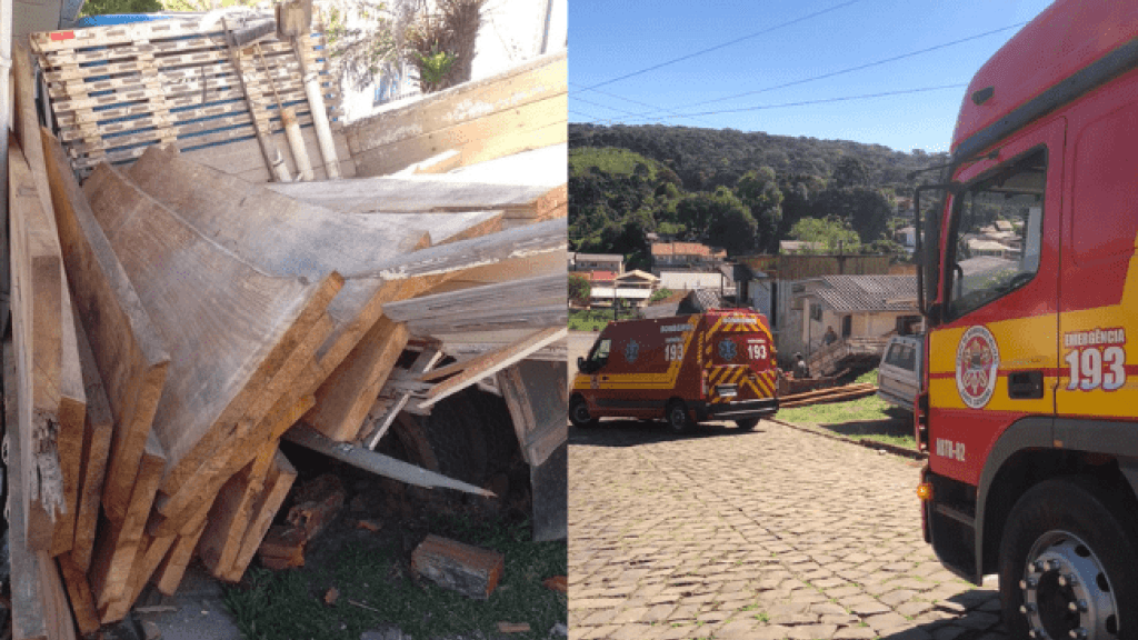 Trabalhador é atingido na cabeça por carga de madeira do próprio caminhão