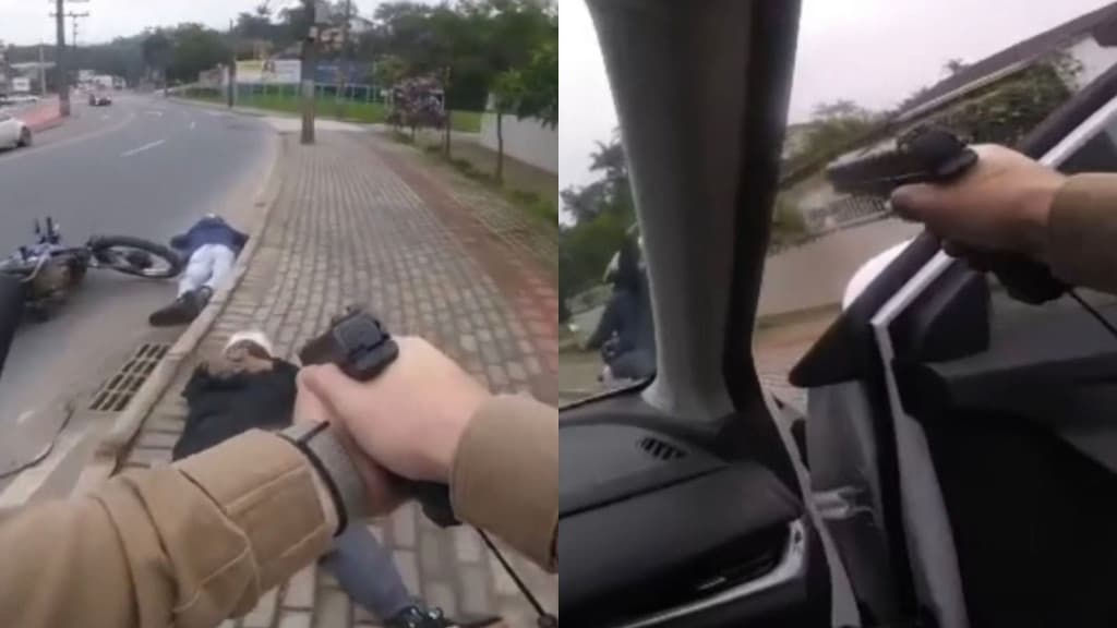 VÍDEO: “Aqui não, ladrão”, diz PM após prender assaltantes em SC