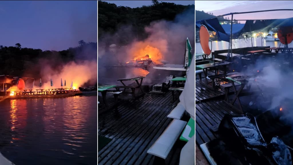 Bar flutuante do Caixa D”Aço, em Porto Belo, é devastado pelas chamas