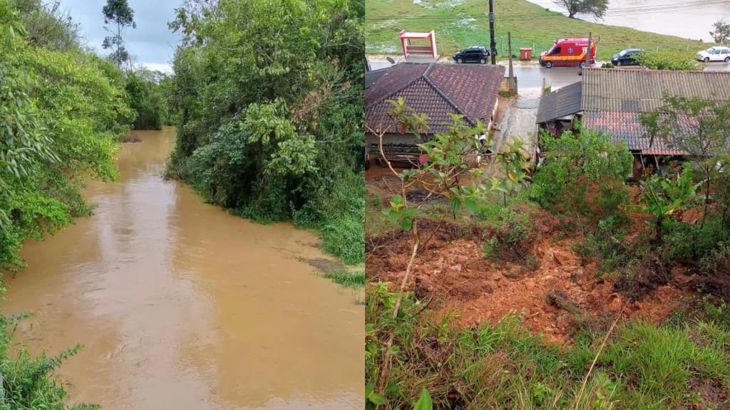 Fortes chuvas em Tijucas causam elevação em rios e deslizes de terra