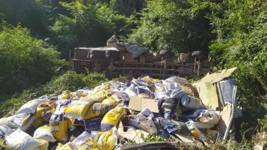 Caminhão carregado de rações sai da pista e mata duas pessoas  na Serra Cambará