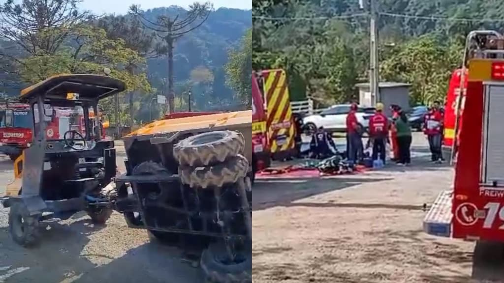 Trator vira com crianças e mulher grávida durante passeio em hotel