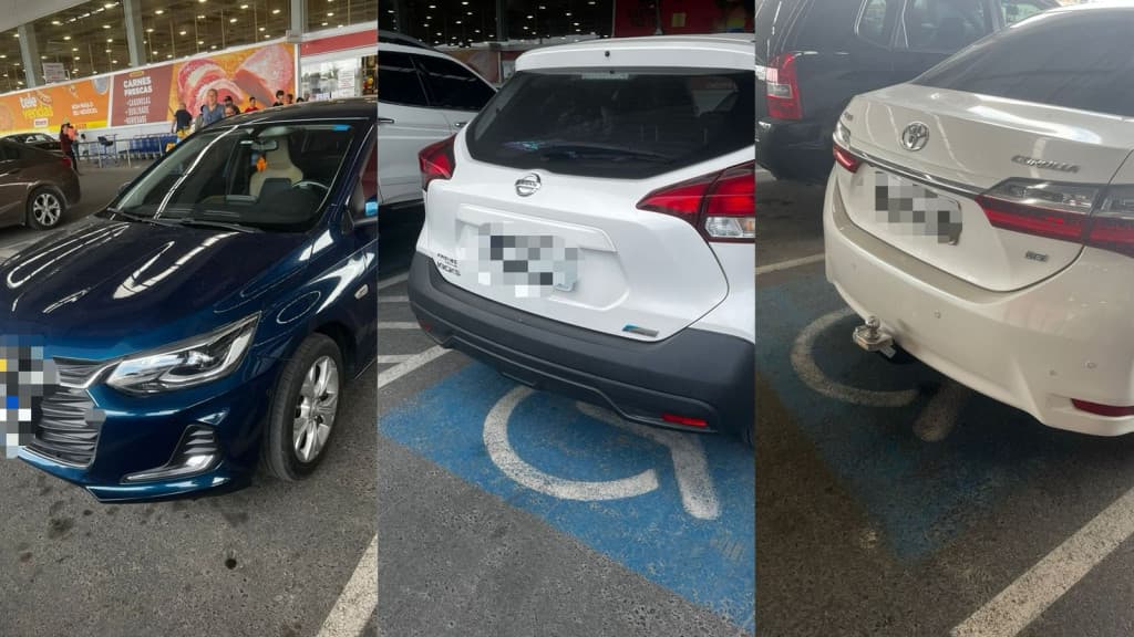 Motoristas não respeitam vagas para cadeirantes em supermercado de Tijucas
