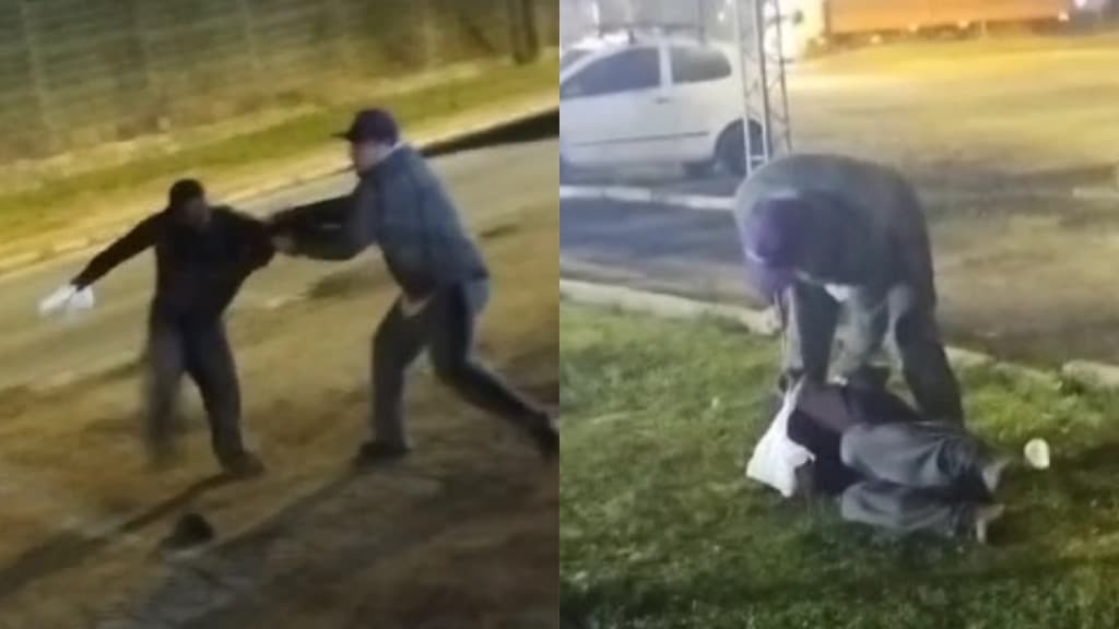 VÍDEO: Homens indignados com andarilhos são flagrados espancando morador de rua em SC