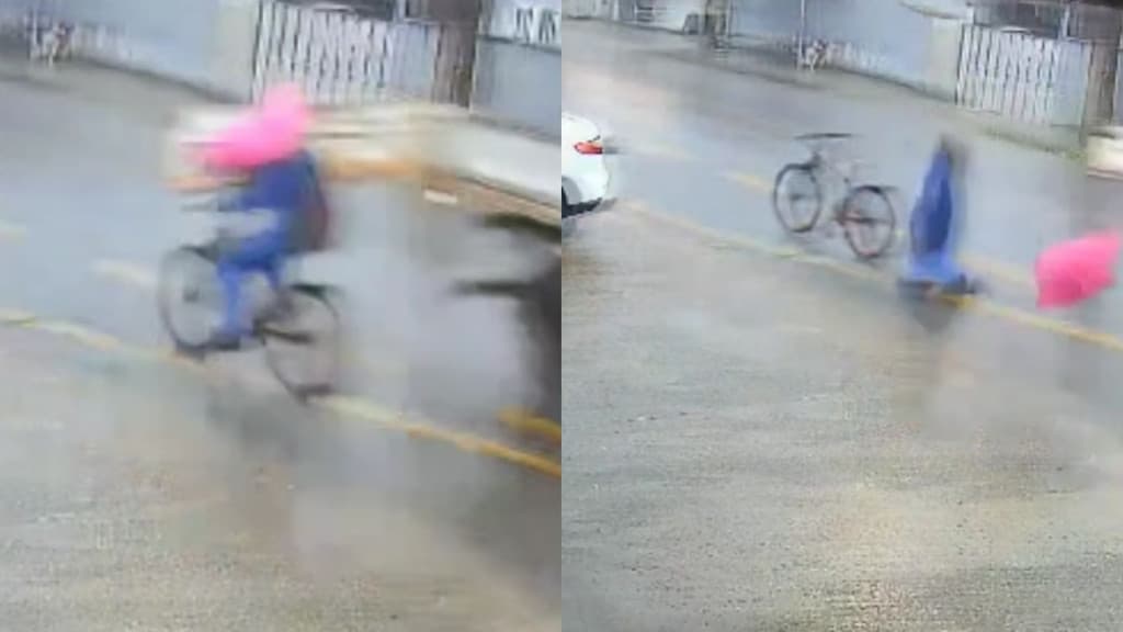 “Lutando pela vida”: Ciclista é atingido na cabeça por tampa de caminhão em movimento