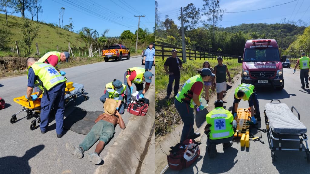 Motorista capota e precisa ser resgatado com dores intensas em Canelinha