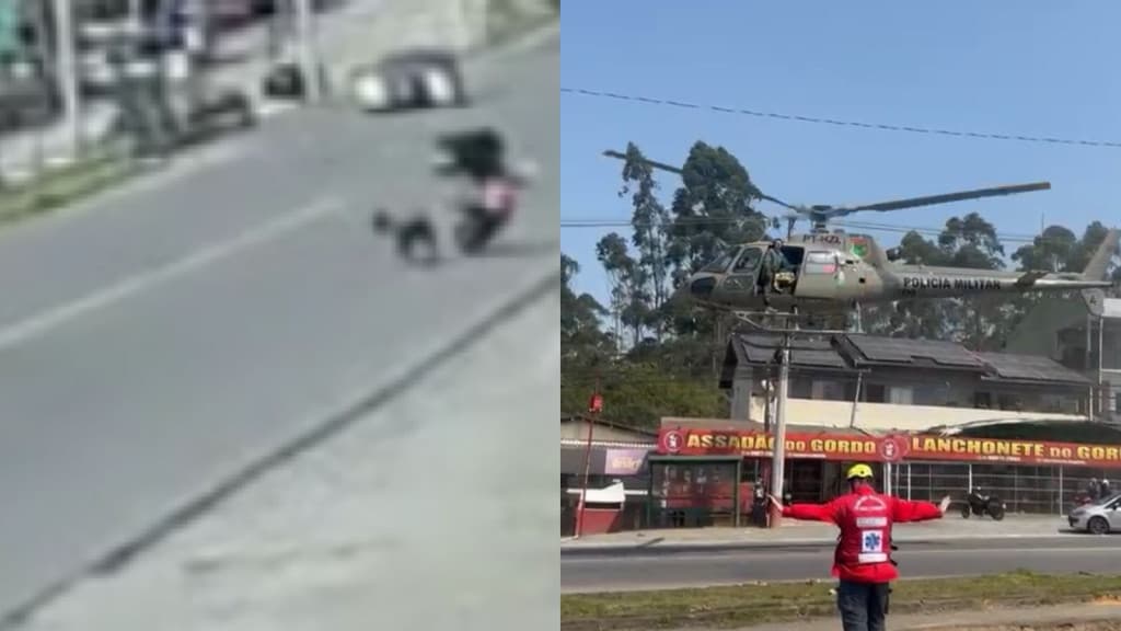 Imagens impressionantes mostram acidente gravíssimo entre moto e pedestre