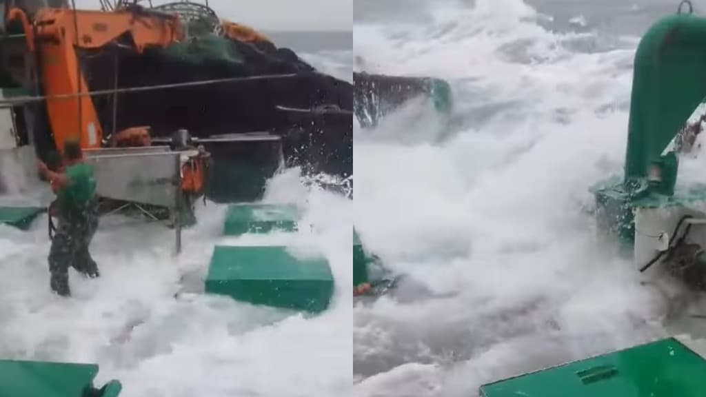 “O senhor proteja nós”: Pescadores de SC enfrentam ondas gigantes e ventos fortes em alto mar