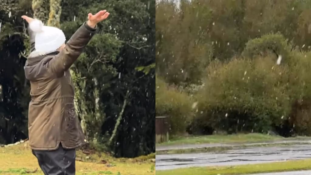 Neve é registrada em Santa Catarina neste sábado