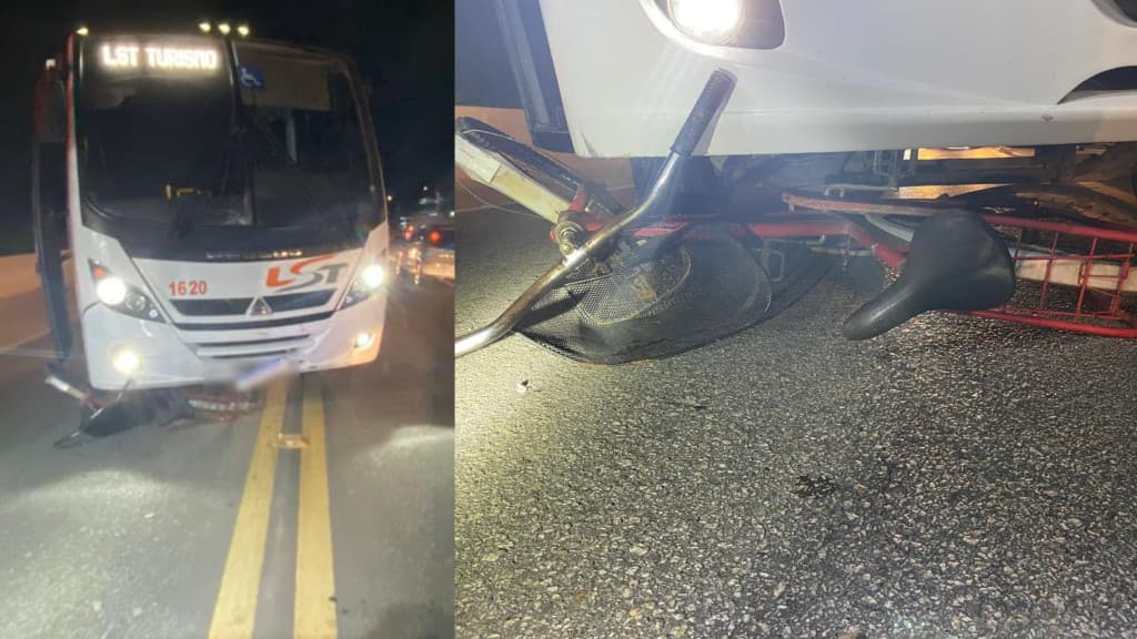 Ciclista atravessa rodovia movimentada e acaba atropelado por ônibus de turismo em Palhoça
