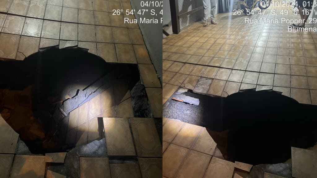 Laje desaba em garagem e quase provoca desastre em Blumenau