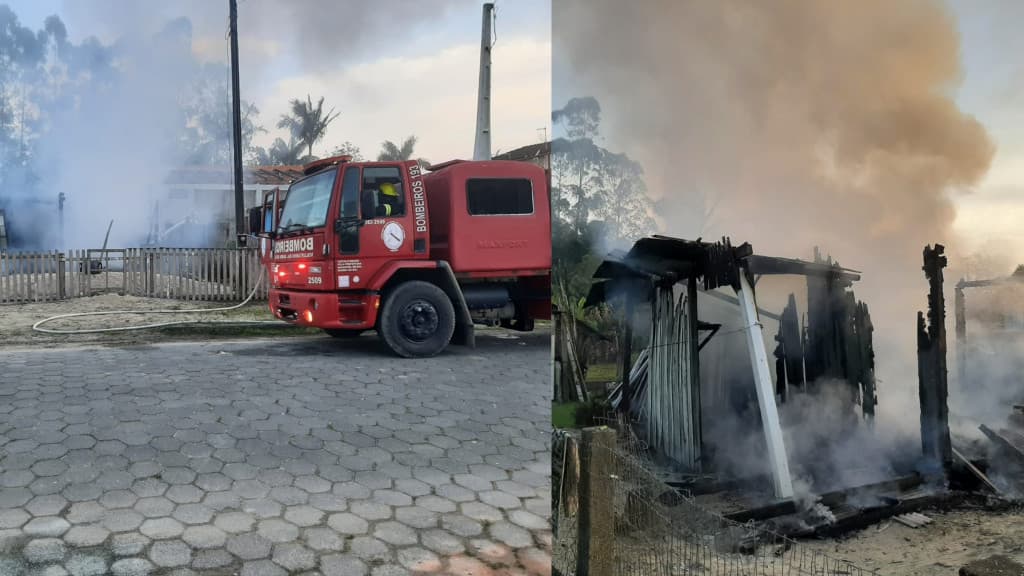 Idoso sofre queimaduras em 30% do corpo após casa ser consumida por incêndio em Balneário Barra do Sul