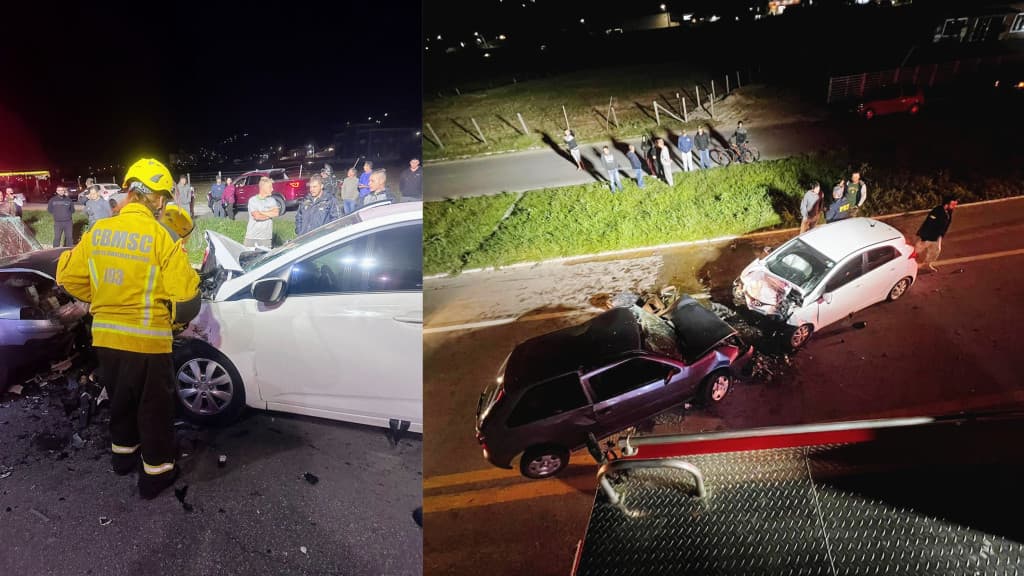 Vítima fica presa às ferragens em acidente de trânsito em Santo Amaro da Imperatriz