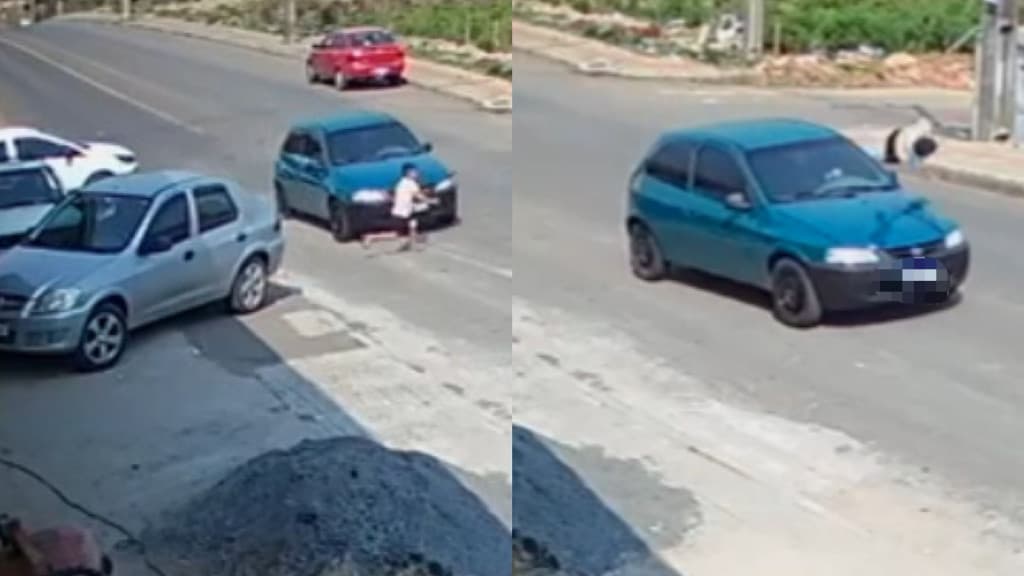 Criança “voa” após ser atropelada por veículo ao atravessar rua
