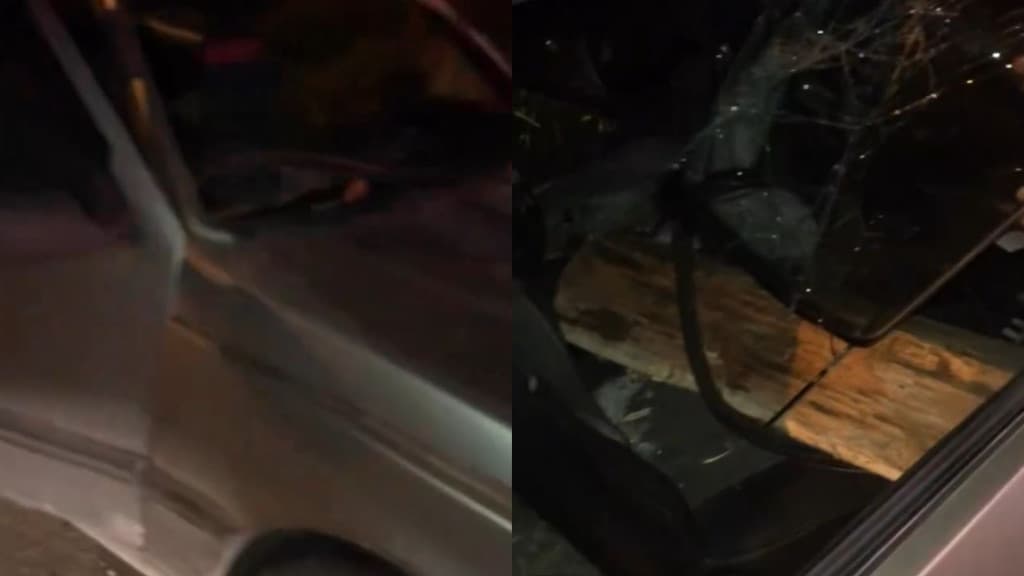 Tora de madeira cai de caminhão e atravessa para-brisa de veículo na SC-410