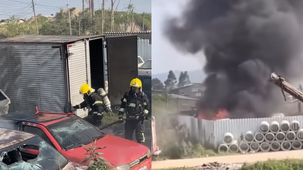 Incêndio em pátio de veículos mobiliza bombeiros em Itapema