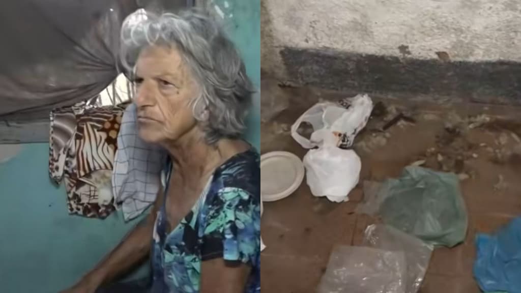 Idosa de 83 anos é encontrada morando no meio do lixo e fezes de animais