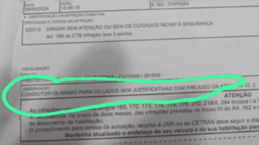 Motorista é multado por “olhar pros lados” em Itapema