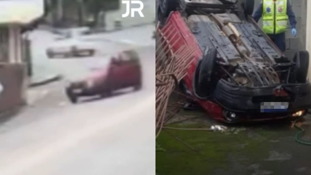 “Capotei o Corsa”: motorista perde o controle e “estaciona” de “cabeça para baixo” em SC