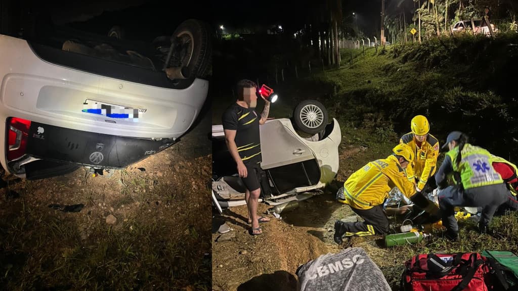 Motorista fica entre a vida e a morte após capotar carro em Itajaí