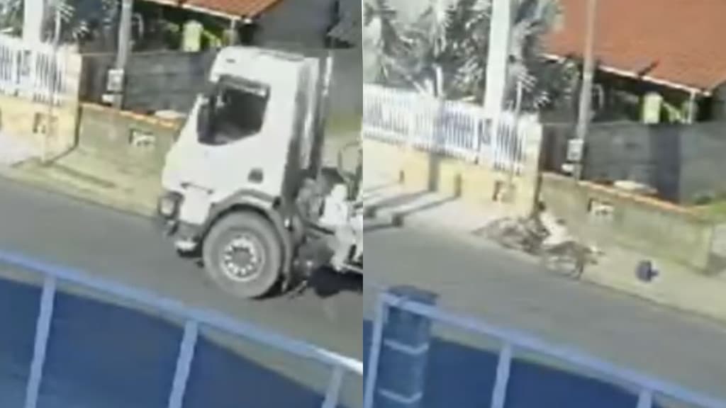Menina é atropelada por caminhão enquanto andava de bicicleta