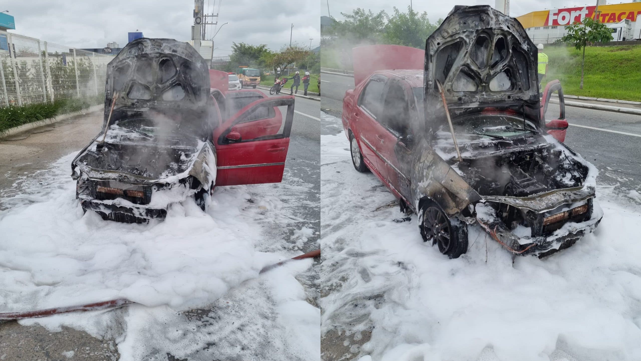 Incêndio em carro com GNV mobiliza bombeiros em Balneário Camboriú