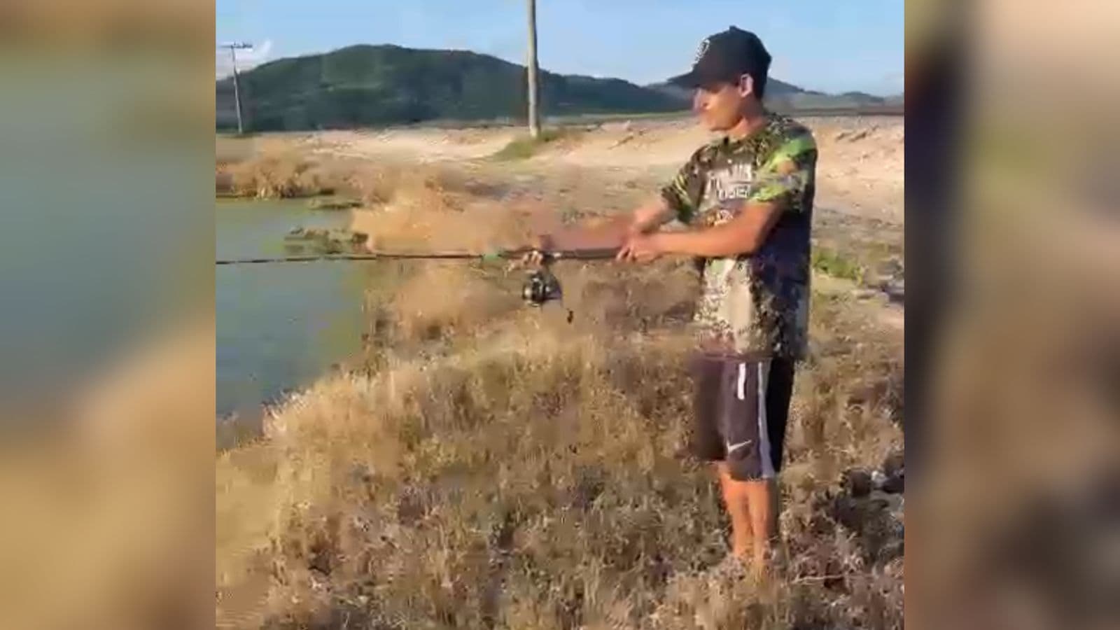 “Play nas férias“: Morador sai para pescar em lago e acaba pegando jacaré
