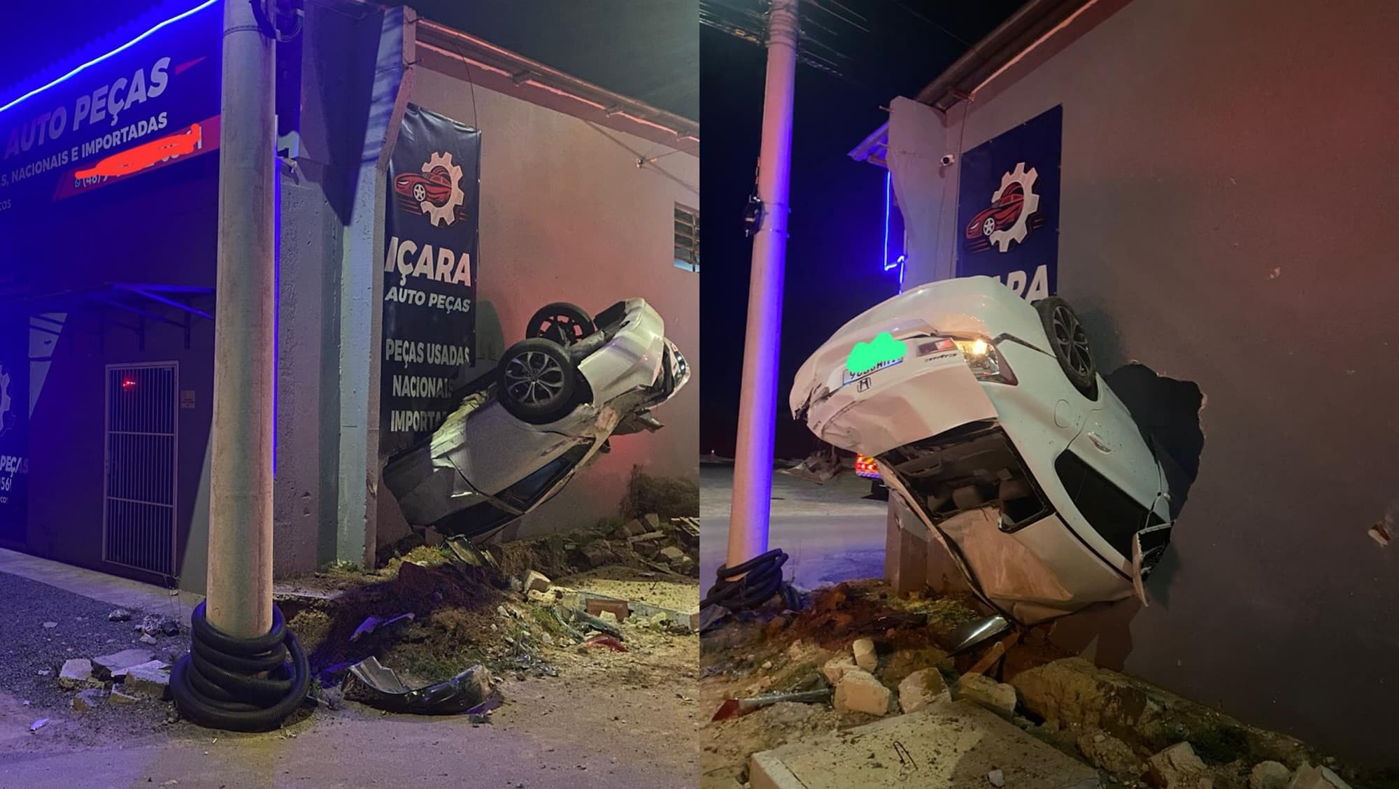 Motorista foge após Honda Civic colidir em comércio na SC-445