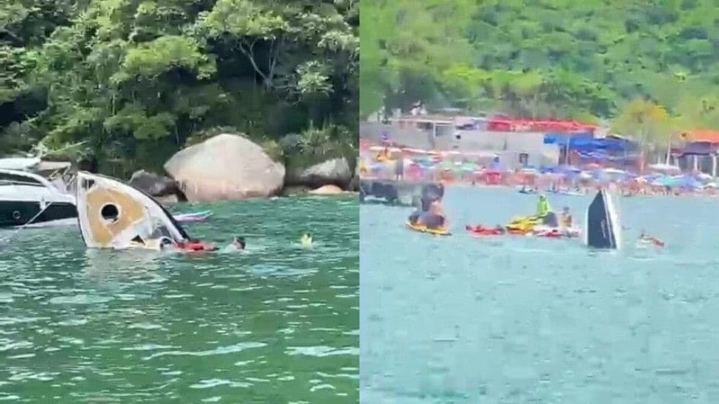 Lancha naufraga em Balneário Camboriú e resgate evita feridos