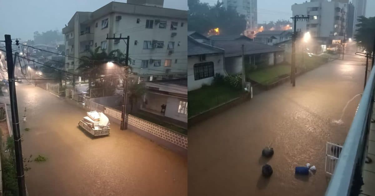 Moradores registram alagamentos em vários pontos de Blumenau após forte tempestade