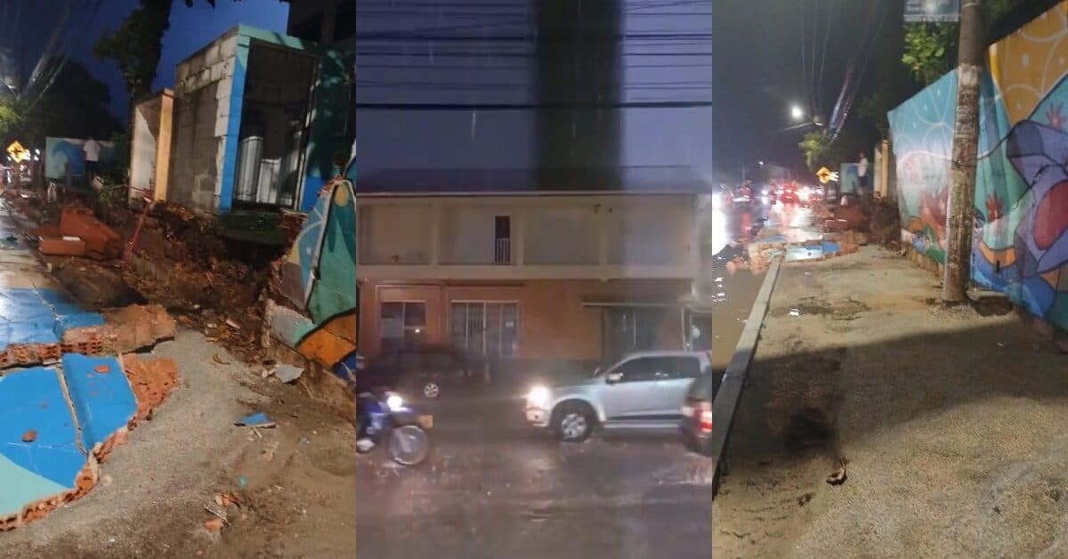 Muro de escola desaba com a força da chuva em Florianópolis