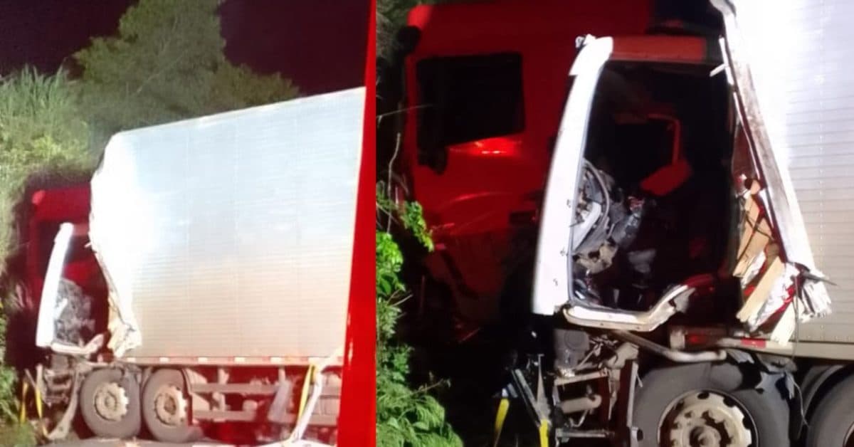 Motorista fica preso às ferragens após colisão entre caminhões na BR-282