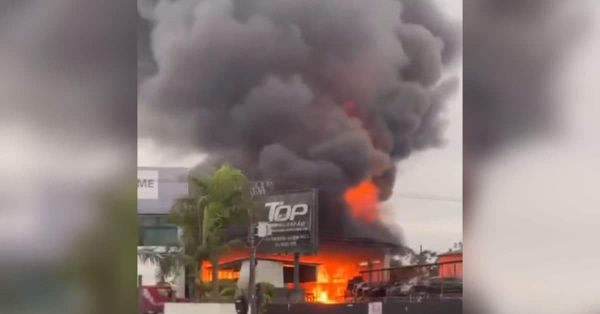 Incêndio de grandes proporções atinge empresas e mobiliza bombeiros em Itajaí