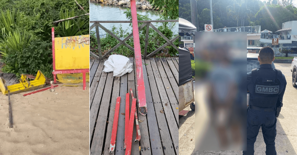 Homem usa pedaço de madeira para destruir posto de salva-vidas e furtar materiais