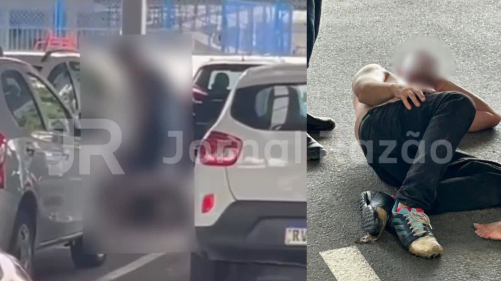 Morador de rua leva surra em estacionamento de supermercado após mexer com mulher casada em SC